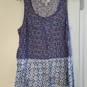 Vintage American Blues Blue and White Patterned Women's Top